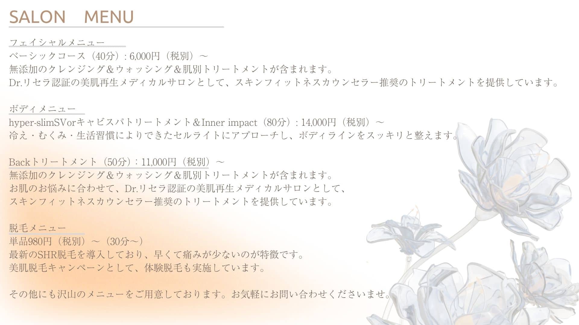 SALON MENU